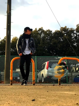 「L.H.P（エルエイチピー）のアイテム（ライダースジャケット）」を使った、KoUさん（メンズ・170cm）の冬コーディネート