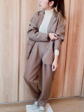 「チェック柄に恋してる」｜「アイテム（セットアップ）」を使った、こままこ。さん（レディース・158cm）の秋コーディネート