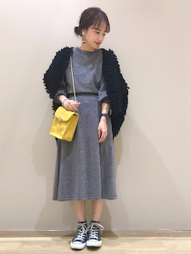 「イエローバッグ」｜「アイテム（ワンピース）」を使った、maruさん（レディース・156cm）の秋コーディネート