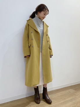 「白ニット」｜「アイテム（ピーコート）」を使った、maruさん（レディース・156cm）の秋コーディネート