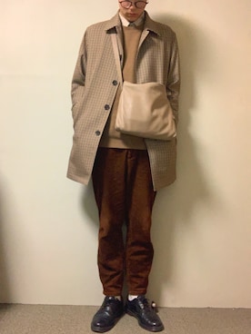 「レトロ」｜「アイテム（ステンカラーコート）」を使った、maroさん（メンズ・188cm）の春コーディネート