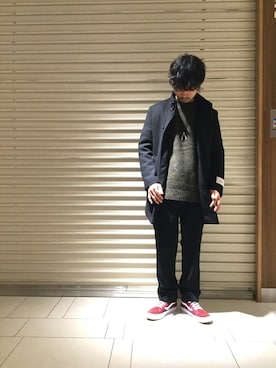 「JOURNAL STANDARD relume（ジャーナルスタンダード　レリューム）のLANA WOOL スタンドカラーコート#（ステンカラーコート、ブラック系）」を使った、tsさん（メンズ・168cm）の冬コーディネート