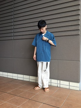 「アイテム（ビーチサンダル、ブラウン系）」を使った、tsさん（メンズ・168cm）の夏コーディネート