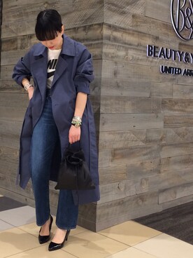 「BEAUTY&YOUTH UNITED ARROWS（ビューティーアンドユースユナイテッドアローズ）のアイテム（ジャケット/アウター、ブルー系）」を使った、Tomomi Okudaさん（レディース・161cm）の春コーディネート
