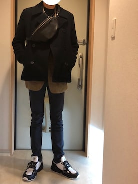 「BEAMS（ビームス）のアイテム（ピーコート）」を使った、LOVE©️REAMさん（メンズ・180cm）の冬コーディネート