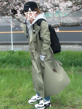 「花見」｜「アイテム（トレンチコート）」を使った、napsさん（レディース・155cm）の春コーディネート