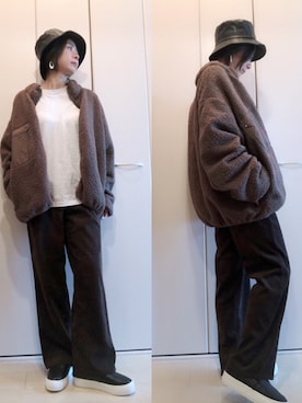 「apres jour mignon（アプレジュールミニョン）のアイテム（帽子）」を使った、napsさん（レディース・155cm）の冬コーディネート