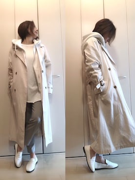 「アイボリー」｜「アイテム（トレンチコート）」を使った、napsさん（レディース・155cm）の春コーディネート