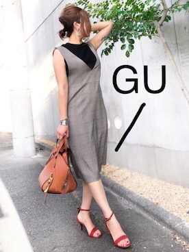 「GUコーデ」｜「アイテム（ジャンパースカート）」を使った、cocoさん（レディース・162cm）の夏コーディネート