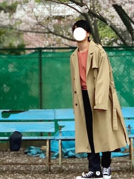 「花見」｜「アイテム（トレンチコート）」を使った、skさん（メンズ・173cm）の春コーディネート