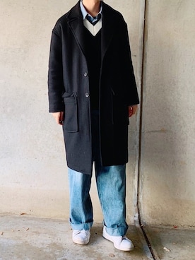 「ペールトーン」｜「アイテム（チェスターコート）」を使った、skさん（メンズ・174cm）の冬コーディネート