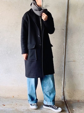 「コート」｜「アイテム（ライダースジャケット）」を使った、skさん（メンズ・174cm）の冬コーディネート