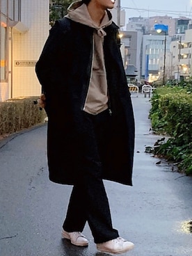 「MONKEY TIME（モンキータイム）のアイテム（ステンカラーコート）」を使った、skさん（メンズ・174cm）の冬コーディネート