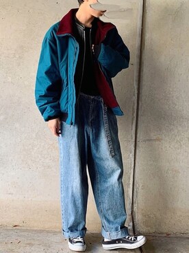 「ボア」｜「アイテム（ライダースジャケット）」を使った、skさん（メンズ・174cm）の冬コーディネート
