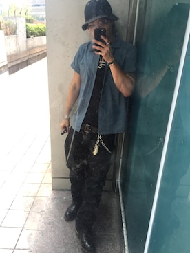 「CLUCT（クラクト）のアイテム（パンツ）」を使った、Ghetto Crookさん（メンズ・175cm）の夏コーディネート