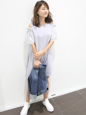 「サックスブルー」｜「アイテム（デニムジャケット）」を使った、MIHOさん（レディース・156cm）の春コーディネート