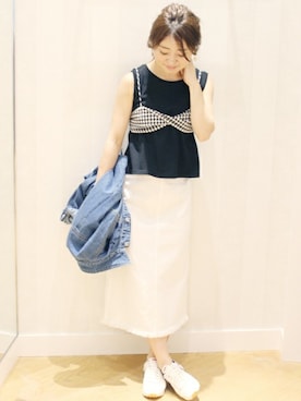 「セットアイテム」｜「アイテム（デニムジャケット）」を使った、MIHOさん（レディース・156cm）の春コーディネート