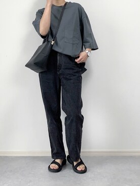 「ハイウエストストレートジーンズ」｜walk55marinさん（レディース・165cm）の夏コーディネート