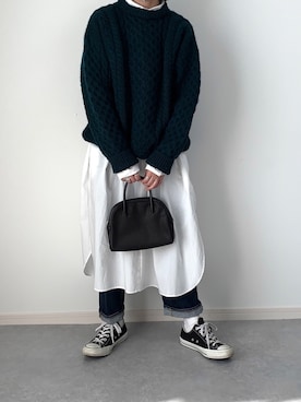 「ニコアンド」｜「アイテム（シャツワンピース）」を使った、walk55marinさん（レディース・165cm）の冬コーディネート