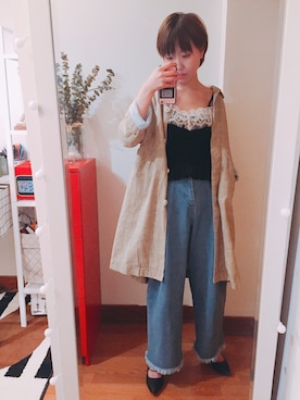 「POU DOU DOU（プードゥドゥ）のアイテム（ステンカラーコート）」を使った、bananananaxxxさん（レディース・158cm）の春コーディネート