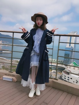 「8seconds（エイトセカンズ）のアイテム（ピーコート）」を使った、丢小姐さん（レディース・158cm）の春コーディネート