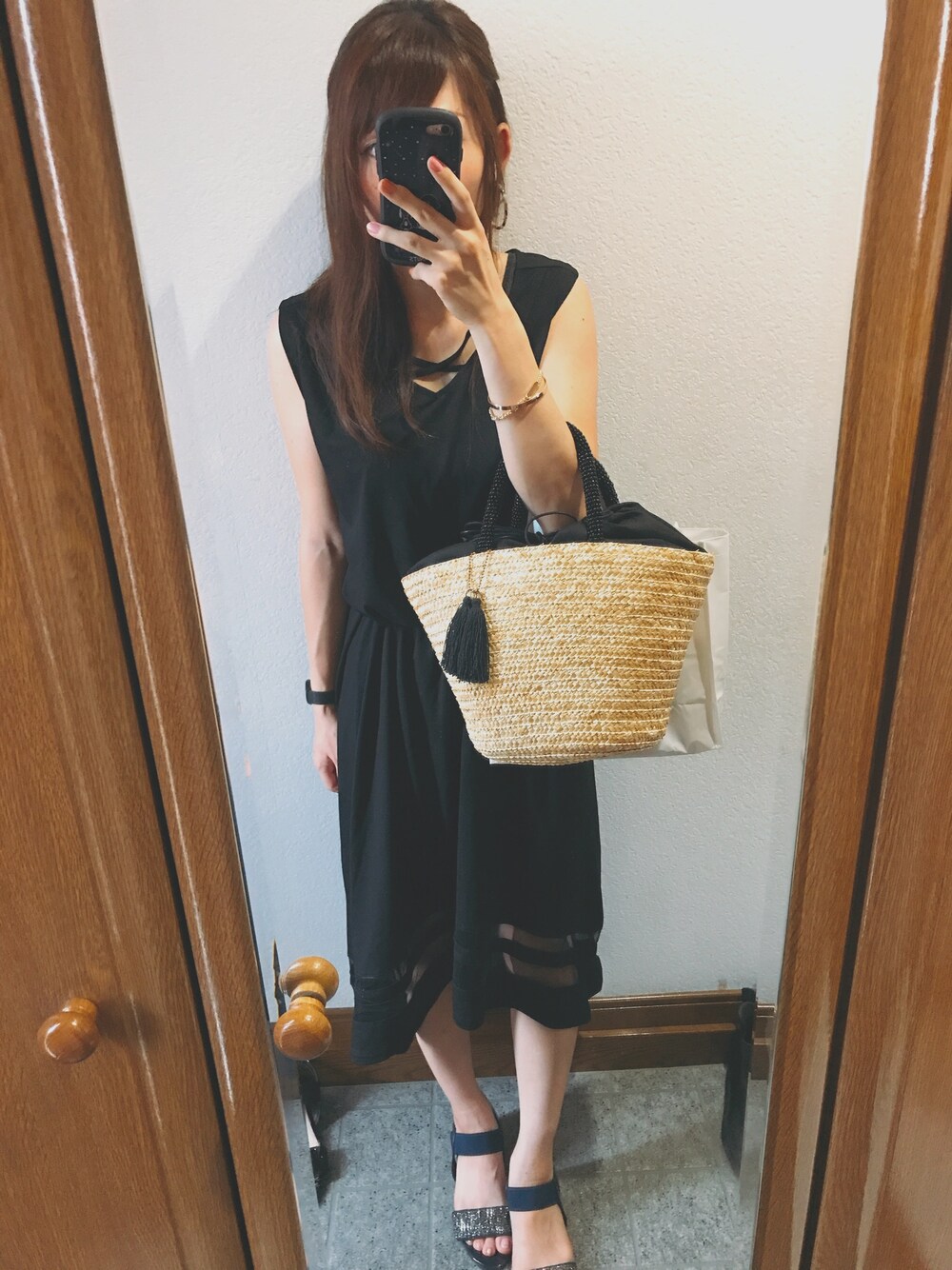「お笑いライブ」｜「INGNIのアイテム（ワンピース、ブラック系）」を使った、ゅけ☆さん（レディース・158cm）の夏コーディネートの1枚目の写真