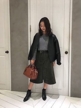 「qualite（カリテ）のアイテム（ライダースジャケット）」を使った、yuriさん（レディース・160cm）の秋コーディネート