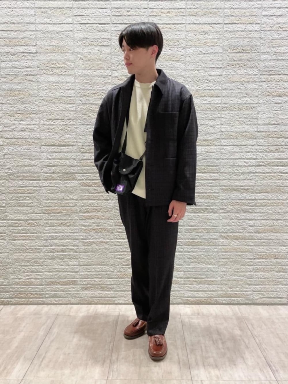 「ジャケット、トレンド、セットアップ、リラックス、シューズ、👟バッグ、ニット/セーター、ぱんつ、□Mお悩み別 / ほっそり」｜「G.H.BASSの【別注】＜ G.H.BASS×green label relaxing＞タッセルローファー デッキシューズ（モカシン/デッキシューズ、ブラウン系）」を使った、tanaka_gさん（メンズ・165cm）の秋コーディネートの1枚目の写真