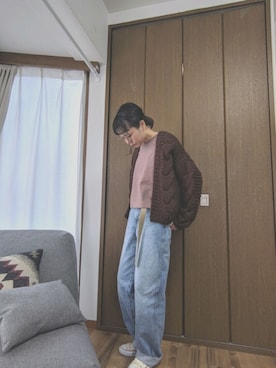 「UNIQLO（ユニクロ）のハイライズワイドストレートジーンズ（デニムパンツ）」を使った、loloiさん（レディース・159cm）の冬コーディネート