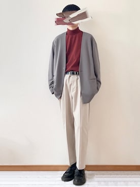 「GU（ジーユー）のアイテム（ノーカラージャケット）」を使った、　たかさん（メンズ・172cm）の冬コーディネート