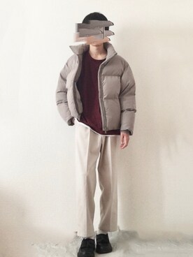 「アイテム（ダウンジャケット/コート、ベージュ系）」を使った、　たかさん（メンズ・172cm）の春コーディネート