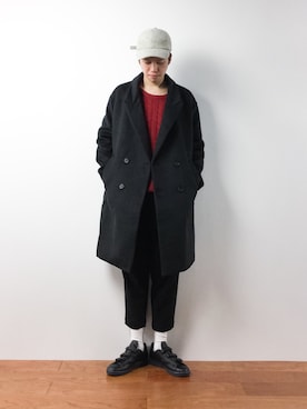 「CASPER JOHN AIVER（キャスパージョンアイバー）のアイテム（チェスターコート）」を使った、まっこいさん（メンズ・176cm）の冬コーディネート