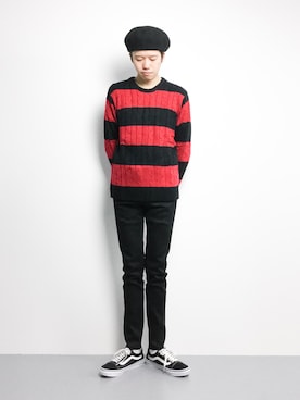「n(n) BY NUMBER (N)INE（エヌエヌバイナンバーナイン）のアイテム（パンツ）」を使った、まっこいさん（メンズ・176cm）の冬コーディネート