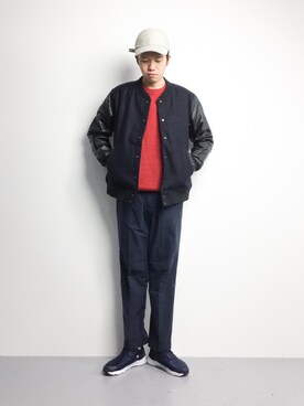 「niko and...（ニコアンド）のアイテム（スタジャン）」を使った、まっこいさん（メンズ・176cm）の冬コーディネート