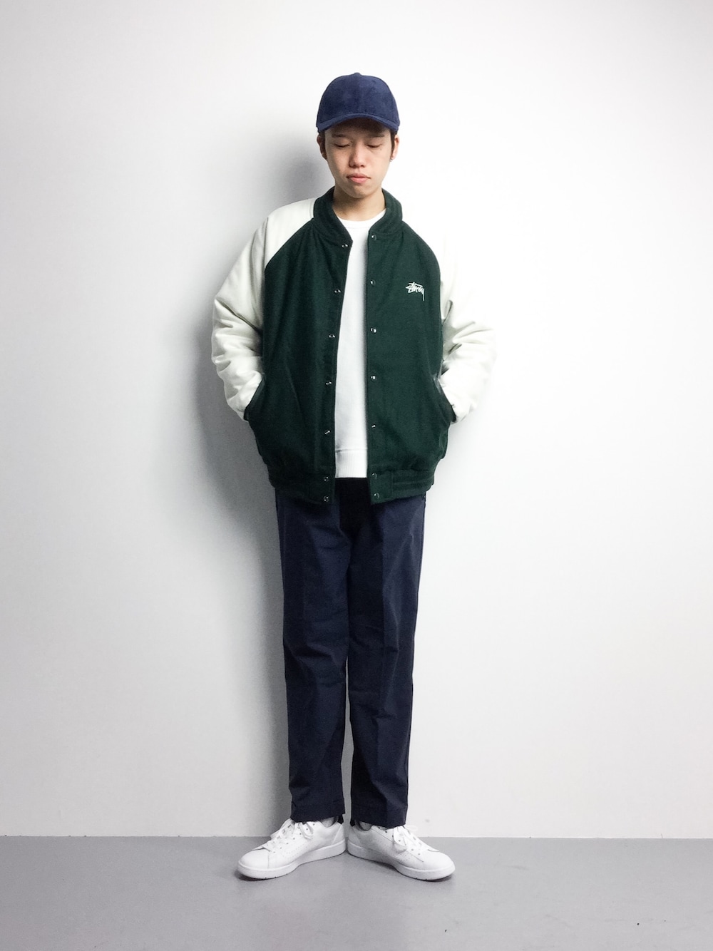激安出品　stüssy ダークグリーン スタジャン STUSSY (ステューシー) 2008 I.S.T Varsity Jacket ヴァーシティ