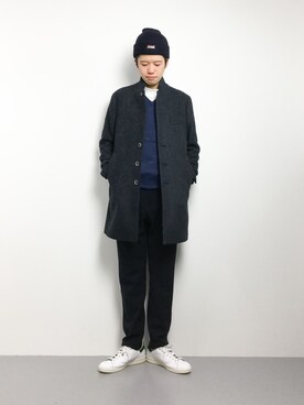 「KaneZ（ケインズ）のアイテム（ニットキャップ/ビーニー）」を使った、まっこいさん（メンズ・176cm）の冬コーディネート