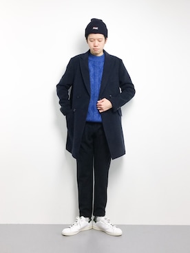 「KaneZ（ケインズ）のアイテム（ニットキャップ/ビーニー）」を使った、まっこいさん（メンズ・176cm）の冬コーディネート