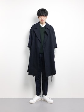 「HARE（ハレ）のアイテム（チェスターコート）」を使った、まっこいさん（メンズ・176cm）の冬コーディネート