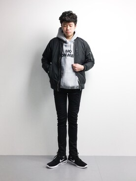 「L.H.P（エルエイチピー）のアイテム（MA-1）」を使った、まっこいさん（メンズ・176cm）の冬コーディネート