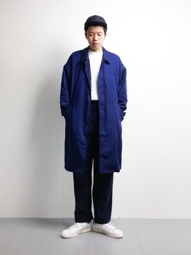 「JUNRED（ジュンレッド）のアイテム（ステンカラーコート）」を使った、まっこいさん（メンズ・176cm）の冬コーディネート