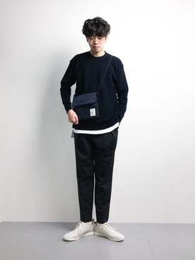 「アイテム（ショルダーバッグ、ブルー系）」を使った、まっこいさん（メンズ・176cm）の冬コーディネート