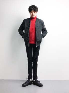 「CASPER JOHN（キャスパージョン）のアイテム（MA-1）」を使った、まっこいさん（メンズ・176cm）の冬コーディネート