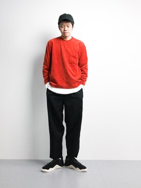 「MONKEY TIME（モンキータイム）のアイテム（スラックス）」を使った、まっこいさん（メンズ・176cm）の冬コーディネート