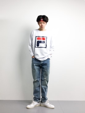 「FILA（フィラ）のアイテム（スウェット）」を使った、まっこいさん（メンズ・176cm）の冬コーディネート