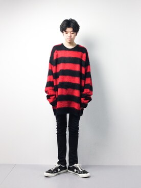 「glamb（グラム）のアイテム（トップス）」を使った、まっこいさん（メンズ・176cm）の冬コーディネート