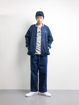 「Champion（チャンピオン）のアイテム（ナイロンジャケット）」を使った、まっこいさん（メンズ・176cm）の冬コーディネート