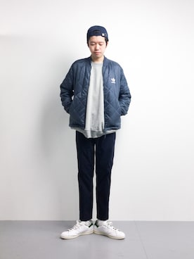 「adidas（アディダス）のアイテム（その他アウター）」を使った、まっこいさん（メンズ・176cm）の冬コーディネート