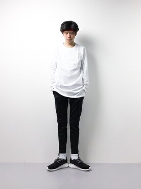 「MONKEY TIME（モンキータイム）のアイテム（Tシャツ/カットソー）」を使った、まっこいさん（メンズ・176cm）の冬コーディネート