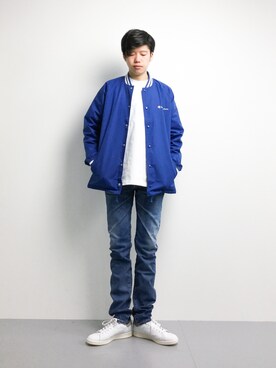 「Champion（チャンピオン）のアイテム（その他アウター）」を使った、まっこいさん（メンズ・178cm）の春コーディネート