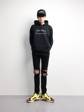 「DRESSEDUNDRESSED（ドレスドアンドレスド）のアイテム（帽子）」を使った、まっこいさん（メンズ・178cm）の春コーディネート